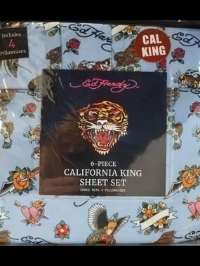 Ed Hardy California King 6-Piece Sheet Set in Light Blue